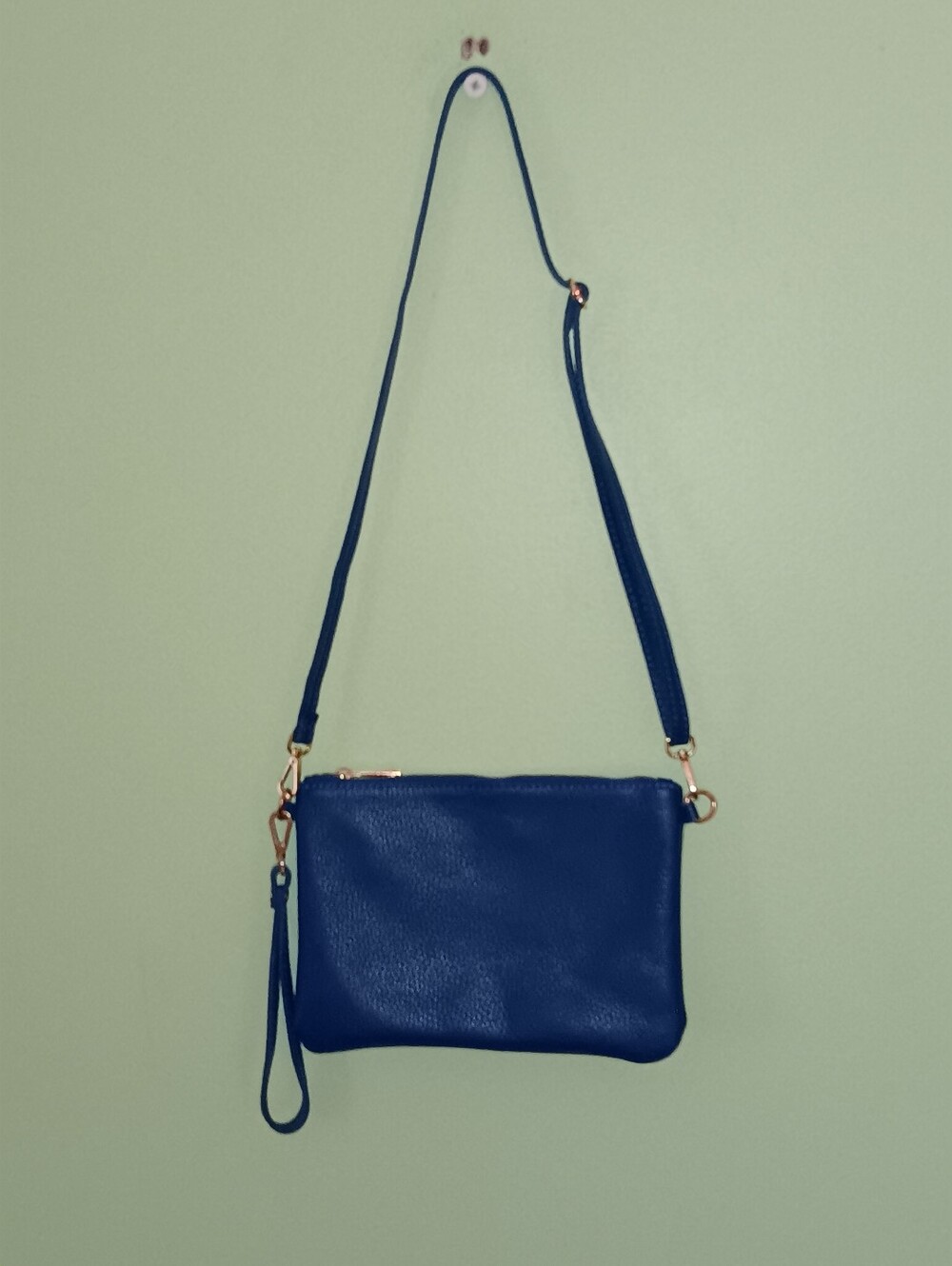 Vera Pelle Blue Pebble Leather Wrist/crossbody Bag